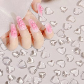 MOLILON 250pcs Clear Heart Nail Art Charms, 3D Mixed Size Love Hearts Rhinestones Flat Jelly Resin Crystal Jewelry Diamonds for Acrylic Nail Supplies, Women Craft DIY Manicure Decoration Accessories