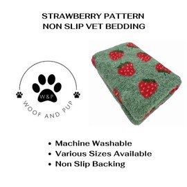 WOOF AND PUP | Non Slip Vet Bedding | Strawberry Pattern | Machine Washable | UK Manufactured | Non-slip | Dog Bed | Whelping | Vet Bed | Strawberries (Green, 75cm x 100cm (30" x 40"))