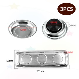 VZU Set of 3 Tool Tray Kit, Round Magnetic Bowl, Rectangle Magnetic Bowl, Magnetic Bowls, Stainless Steel Bowl with Strong Magnet for Holding Tools, Screws, Drills and Nails