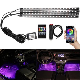 UUE Auto LED Innenbeleuchtung, LED Streifen mit 7 kleuren muziekregeling, 72 Strip Innenbeleuchtung Auto, Ambientebeleuchtung, Fußatmosphärenleuchten mit App + Fernbedienung, 12V, 132cm
