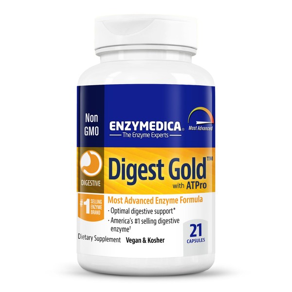 Enzymedica Digest Gold + ATPro, Maximum Strength Enzyme Formula, Prevents Bloating and Gas, 14 Key Enzymes Including Amylase, Protease, Lipase and Lactase, 21 Capsules (FFP)