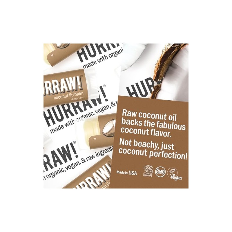 Hurraw Lip Balms 3-pack Mint, Earl Grey, Coconut by Hurraw