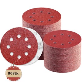 TWSTYFAL Sandpaper 125 mm Velcro 40 Grit 8 Hole Sanding Discs 125 mm Round Velcro for Random Orbital Sanders (Pack of 80)