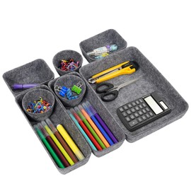 zicheng maoyi Schreibtisch-Schubladen-Organizer, Filz-Büroboxen-Set-Box, Tisch-Organizer, für Stifte, Radiergummi und anderes Bürozubehör, Büro, Schule und Haushalt, Grau