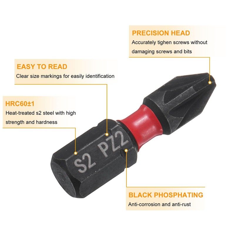 sourcing map 2pcs PZ2 Screwdriver Bit 1/4" Hex Shank 25mm/1"