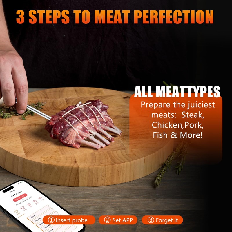 Smart Grill Thermometer Wireless Meat Thermometer: Bluetooth Meat Thermometer Wireless
