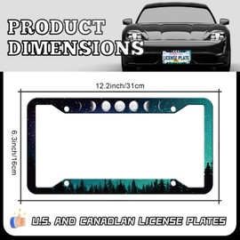 HCSS Moon Phase License Plate Frames - 2 Pack Starry Sky Forest Green License Plate Holder, Aluminum Metal Rust-Proof Waterproof Car Decorative Tag Frame for Standard US 12x6 Inch