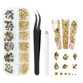 MAEXUS Nail Parts, Character 1000 Pieces, Nail Parts, Stone Decoration Parts, Sparkling Rhinestones, Nail Studs, Nail Parts, Crystal, Nail Design Supplies, DIY Crafts, Accessories, Gold