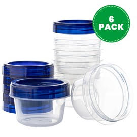PLASTICPRO Deli Containers Clear bottom With blue Top Twist on Lids Reusable, Stackable, Food Storage Freezer Container (6, 4 OUNCE)