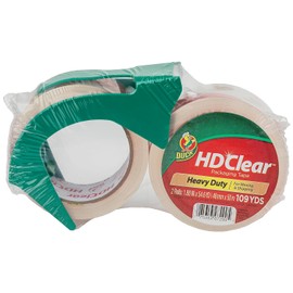 Duck Brand HD Cinta transparente de alto desempeño para embalaje, Rollo de 50 m, Paquete-de-2