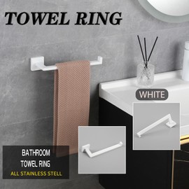 GERZWY Bathroom Towel Holder Stainless Steel Towel Hanger Towel Ring Wall Mount, White