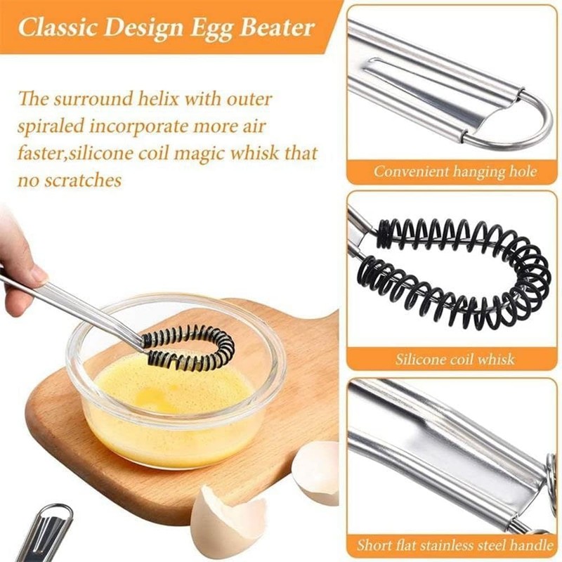Silver Egg Beater Stainless Steel Mini Spring Coil Whisk Handheld