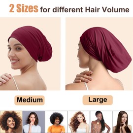 2PCS Satin Bonnet for Sleeping Night Cap, Adjustable Satin Lined Silk Bonnets Sleep Cap for Curly Hair Braids Beanie Black Women