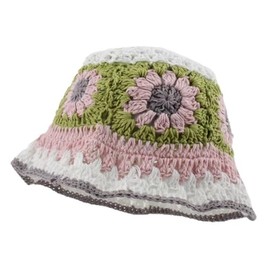 Crochet Bucket Hat Handmade Floral Stripe Fisherman Hat for Women Knit Bucket Cap Crochet Sun Hat Summer Beach Fisherman Cap A-White