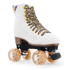 BTFL Classic Roller Skates Women, Kids & Men -Suede Boot- White Leopard Print- Indoor, Outside, Rink, & Rhythmic Roller Skating. Stylish Colors Available (Dian Pro, US Women's 8 / US Men's 6.5)