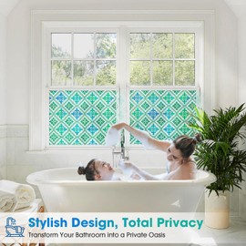 Coavas Decorative Window Privacy Film - Faux Stained Glass Window Film with Floral Design, Static Cling Non-Adhesive Covering UV Blocking for Doors, Bathrooms & Home Decor (45.3 x 78.7 Inch)