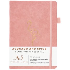 Drawing Pad A5 Plain Paper Notebook by Avocado and Spice® with Gift Box & Velvet Bag - A5 Plain Notebook - Travel Journal Notebook Sketchbook A5 - Hardback Journal for Women and Men (Pink, Plain)