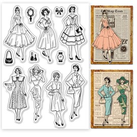 ORIGACH Elegant Lady Vintage Clear Stamps Silicone Stamps for Cards Making DIY Scrapbooking Photo Album Decoration, 6.3x4.3inch