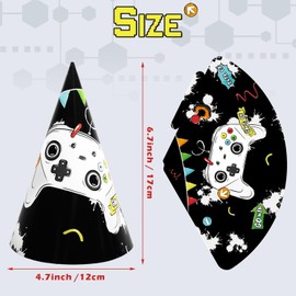 WERNNSAI Party Hats for Birthdays with Video Games - 12-Piece Gaming Party Accessories Party Headgear Made of Paper Cone Hats for Children Boys Gamer Party Decoration