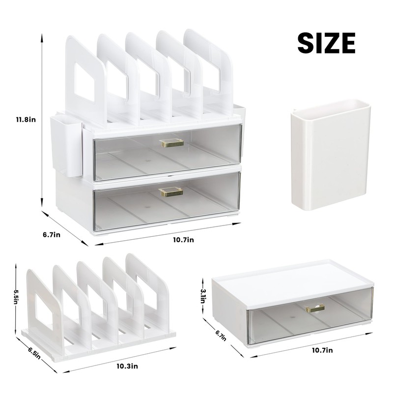 LALOBLUE Acrylic Desk Organizer with Drawer and Vertical File Holder,