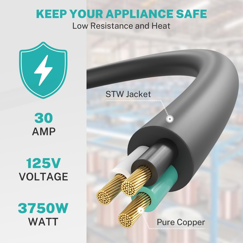 FIRMERST 3 Prong Replacement 30 amp RV Power Cord 30