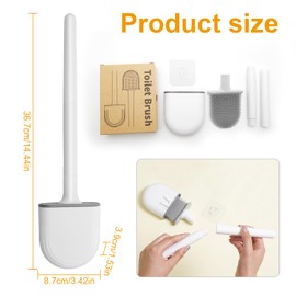 Silikon-WC-Bürste, 2 Stück, WC-Bürsten und Halter, Klo-Bürste, flach, flexibel, tropffrei, wandmontiert, WC-Reinigerbürste, biegsame Borsten für Eckenreinigung (grau-weiß)