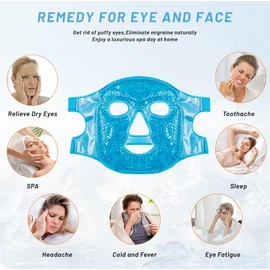 Cold Face Eye Mask Ice Pack Reduce Facial Puff, Dark Circles, Gel Beads Hot Heat Cold Compress Pack, Face SPA for Woman Sleeping, Pressure, Headaches (Blue(Jade Roller+face Mask))