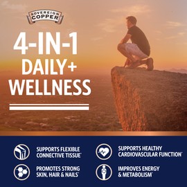 Sovereign Copper Bio-Active Copper Hydrosol, Daily+ 4-in-1 Wellness Supplement for Joint and Bone*, Hair, Skin and Nails*, Cardiovascular Health* and Energy and Metabolism Support*, 64oz