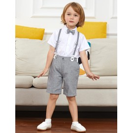 A&J DESIGN Baby Boy Gentleman Outfit Toddler Easter Suspenders Formal Suits 9-12 Months White and Gray