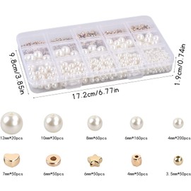 Juego De Cuentas Espaciadoras, 720 Piezas Cuentas De Cristal Redondas 4/6/8/10/12mm Perlas Para Manualidades, Con Cuentas Espaciadoras Doradas De 5 Formas Para Hacer Joyas, Aretes, Bisutería Pulseras