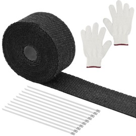 Hitzeschutzband Auspuff 5m x 5cm, Auspuff Dichtband mit 10 Stück Edelstahl Kabelbinder und Handschuhe, Hitzeschutzband für Auspuffkrümmer von Motorrädern und Autos(Schwarz)