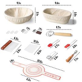 Banneton Bread Proofing Basket Set,9" Round & 10" Oval Bread Basket with Liners,Sourdough Starter Kit Proofing Baskets for Banneton Bread Baking