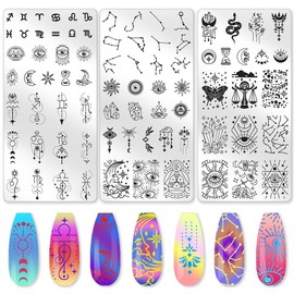 beinkmake 3Pcs Constellation Nail Stamping Plate Set Zodiac Tarot Nail Stamp Templates Sun Moon Stars Stainless Steel DIY Reusable Tools with Stamper Scraper for Manicure Printing