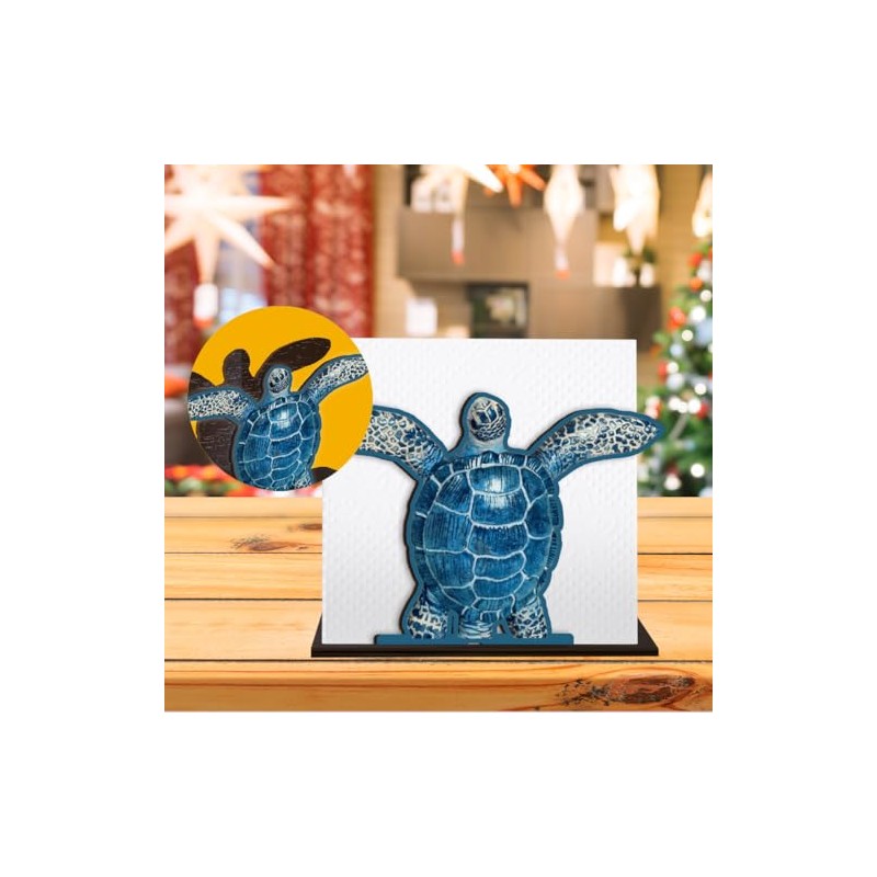 Sea Turtle Napkin Holder for Table - Wooden Coastal Decor