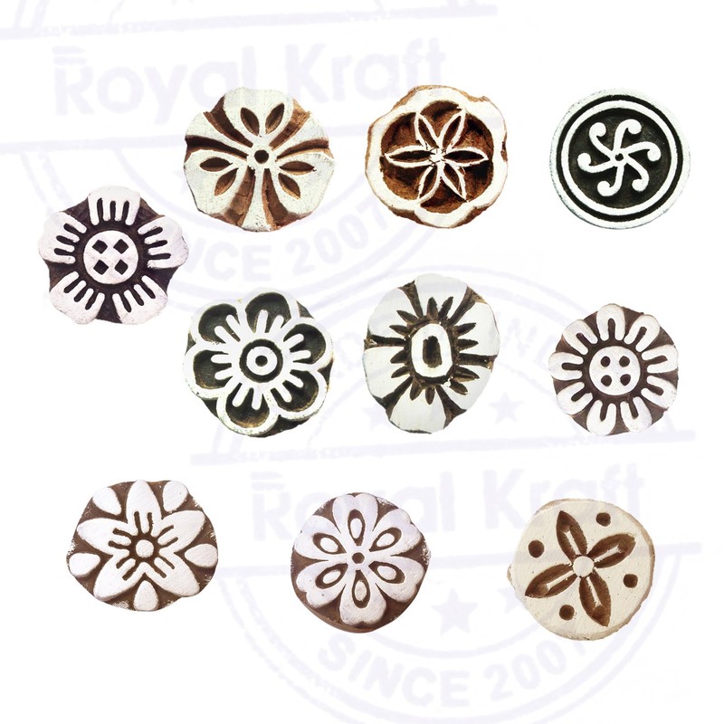 Clay Printing Stamps Arty Crafty Small Floral Shape Wooden Blocks