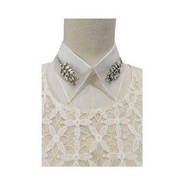 Vpang Detachable Blouse False Collar Pearl Embroidered Flower Fake Collar Choker Peter Pan Necklace, Type 2, Large