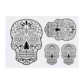 4 x 'Sugar Skull' Temporary Tattoos - Water Resistant, Skin-Safe, Non-Toxic Transfers, Mixed Sizes (TO00012787)