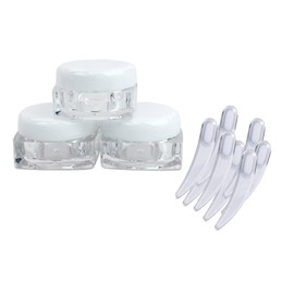 5-gram SQUARE Clear Beauty Jars with White Caps, and free bag of clear beauty spatulas, 50 Sets for powders, makeup, other cosmetic products and crafts