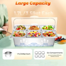 Fenjidrop Salad Bar Buffet Station, Countertop Food Serving Display Container, Chilled Serving Trays for Parties, Stainless Steel Food Serving Tray Buffet Condiment Dispenser Display Rack