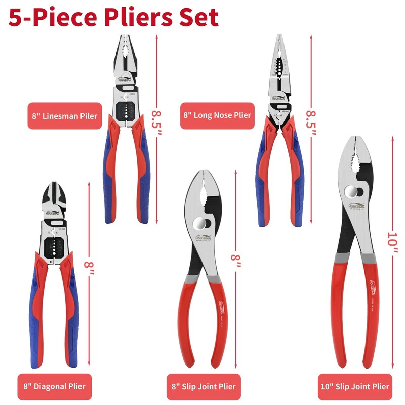 HOUSERAN 5-Piece Tool Set with Case Including 8-In and 10-In