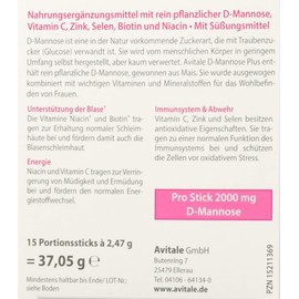 Avitale D-Mannose Plus 2000mg Stick with Niacin and Biotin to Promote Bladder Mucosa (Pack of 15)