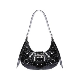 Verdusa Women's Studded PU Leather Clutch Shoulder Tote Handbag Adjustable Strap Boho Bags, Texture Black, One Size