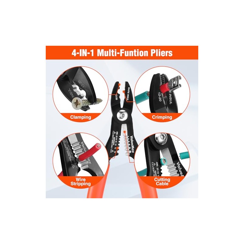 Valuemax Herramienta pelacables 4 en 1, pelacables, crimpadora de cables,