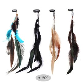 Feather Hair Clips Boho Hair Extensions Gypsy Headpiece Carnival Party Indian Peacock Hair Accessories for Lady Women Girl 4 PCS