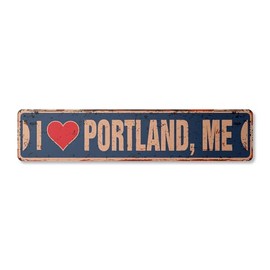 I Love Portland Maine Vintage Plastic Street Sign me City State us Wall Road décor Gift | Indoor/Outdoor | 18" Wide