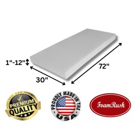 FoamRush Bunk 30" x 72" High Density Foam Mattress Replacement Medium Firm USA - 6" x 30" x 72" HD