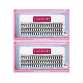 PINK PEPPER Self Eyelash Extensions, For Parts, DIY, Thickness 0.003 inch (0.07 mm), 20 Bundles, Value 2 Cases (C-12 mmX2)