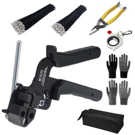 BCJCLTS Heavy Duty 304 Stainless Steel Cable Tie Gun Kit With 300pcs Uv Resistant Metal Zip Ties, Adjustable Fastening Cutting Tie Tool Sets，for Chainlink Fence,Exhaust Pipe, Chicken Coop, Farm Use.