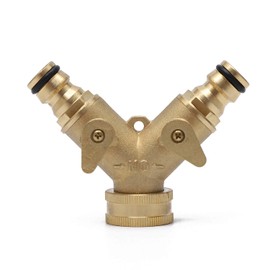 KATSU 2 Way Brass Garden Hose Splitter Y Valve Double Faucet Splitter Adapter Irrigation Hose Connector with Single On/Off Valves for Outdoor Watering