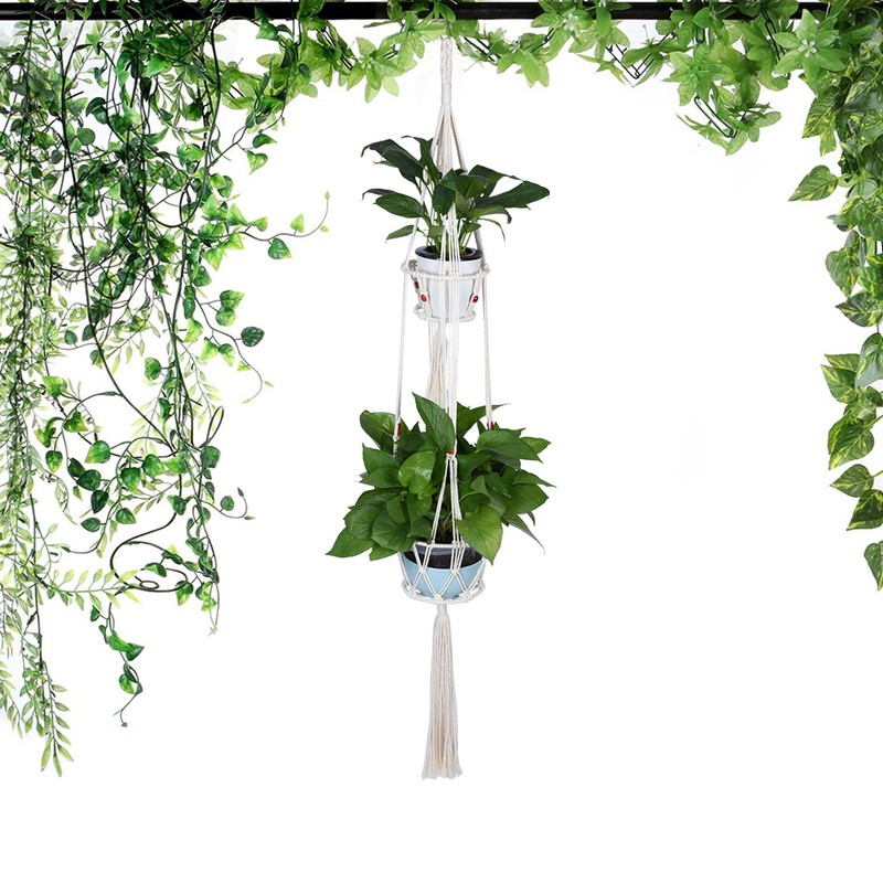 2 Pcs Macrame Double Plant Hanger Cotton Rope Flower Pot